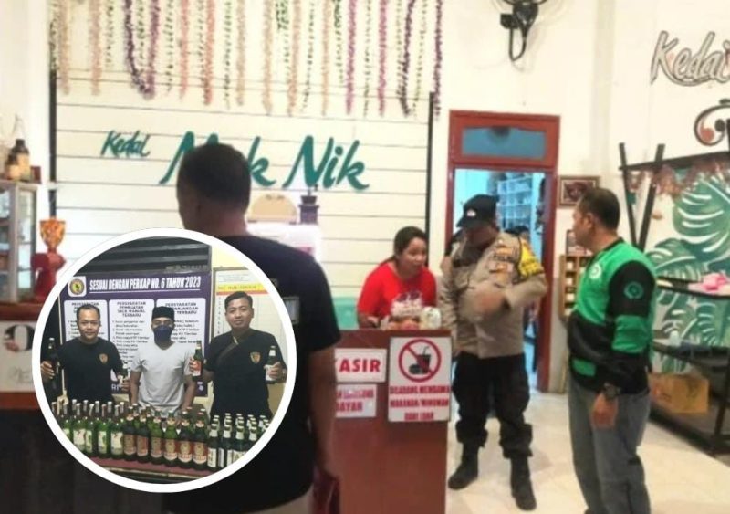 Unit Reskrim Polsek Pandaan saat Razia, di Kedai Mak Nik, dan berhasil amankan Puluhan Botol Miras dan Pemilik Kedai (foto: ist)