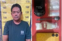 Tersangka MT (42 thn), warga Desa Martopuro, Purwosari, dengan BB total 49,75 gram (foto: ist)