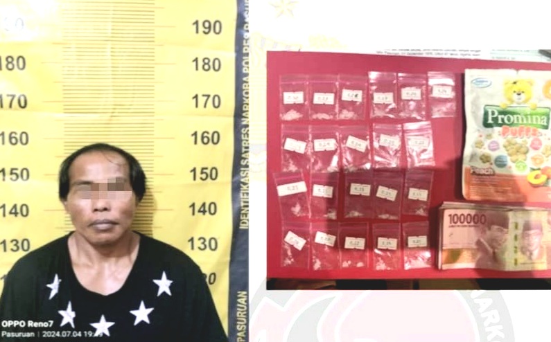 KS (45 thn) Beserta Barang Buktinya, saat diamankan di Mapolres Pasuruan (foto: ist)