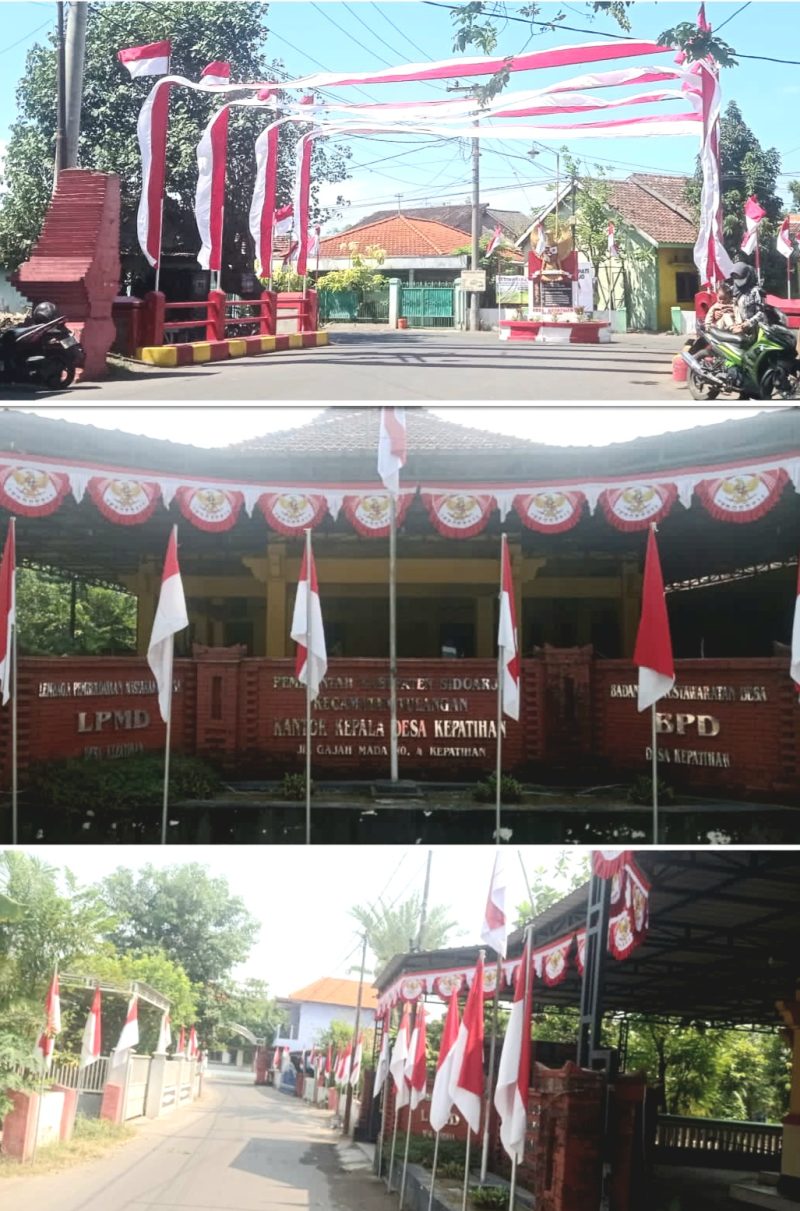 Pemdes Kepatihan, hiasi semua jalan Desa dengan Bendera merah putih dan umbul-umbul, dalam Peringatan HUT RI ke-79 (Dok. Harianjatim.id)
