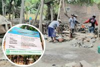 Fakta di lapangan, Rehab Bang/Sal Desa Jatigunting, Campuran Semen dan Pasir diaduk secara manual, karena molennya Rusak  (Dok. Harianjatim.id )