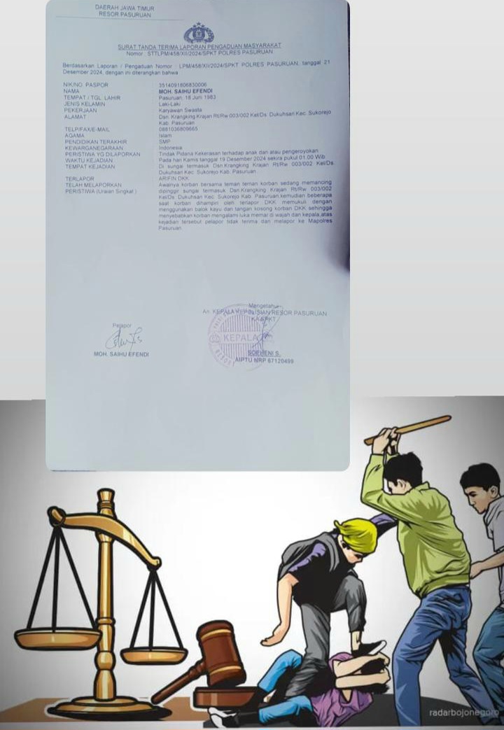 Foto ilustrasi Dalam Kasus pengeroyokan Serta lampiran surat Laporan dari Polres Pasuruan 