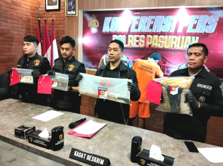 Press Release di Mapolres Pasuruan, Pelaku begal sadis di Winongan, satu berhasil diamankan (foto : ist)