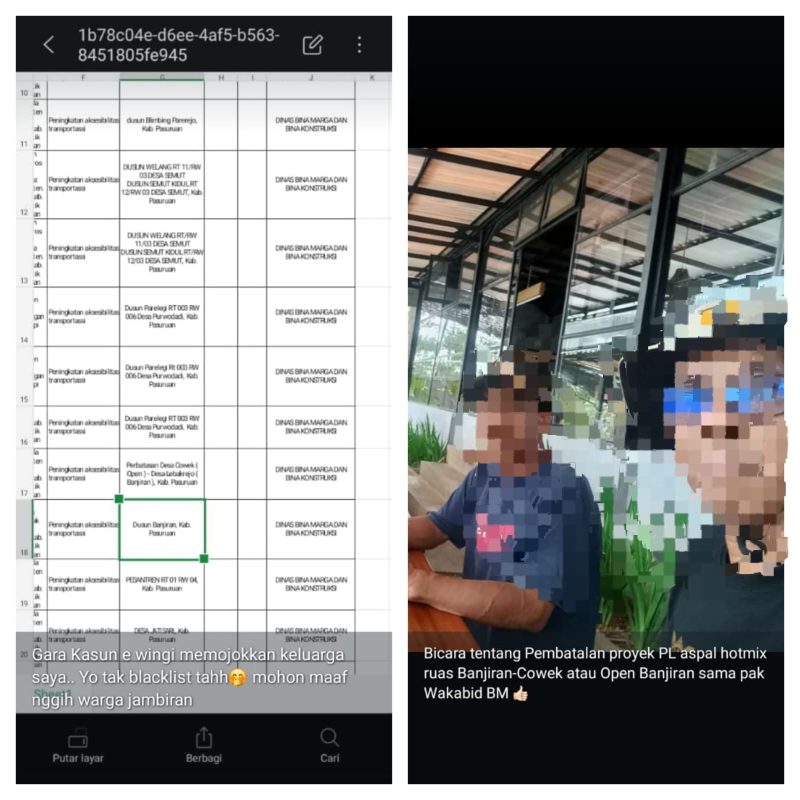 Dua Status WA, NK oknum pegawai Korcam PUBM, yang membuat resah warga Dusun Banjiran Purwodadi (Dok. Harianjatim.id)