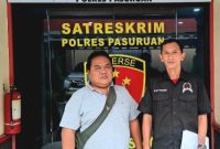Ketua LSM Gajah Mada Nusantara,  Misbakhul Munir didampingi Wahyu Nugroho saat habis diperiksa penyidik dari Resmob Polres Pasuruan (Dok. Harianjatim.id)