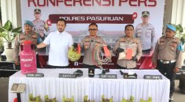 Polres Pasuruan Gelar Press Release, ungkap kasus pengoplosan Gas LPG bersubsidi (foto :ist)