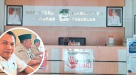 Inspektor Daerah Kabupaten Pasuruan, Dwi Anto didampingi Kholid (Irban) dan Camat Purwosari Munif Triatmoko saat dikonfirmasi awak media di Kantor Inspektorat Pusat Perkantoran Raci (Dok.Harianjatim.id)